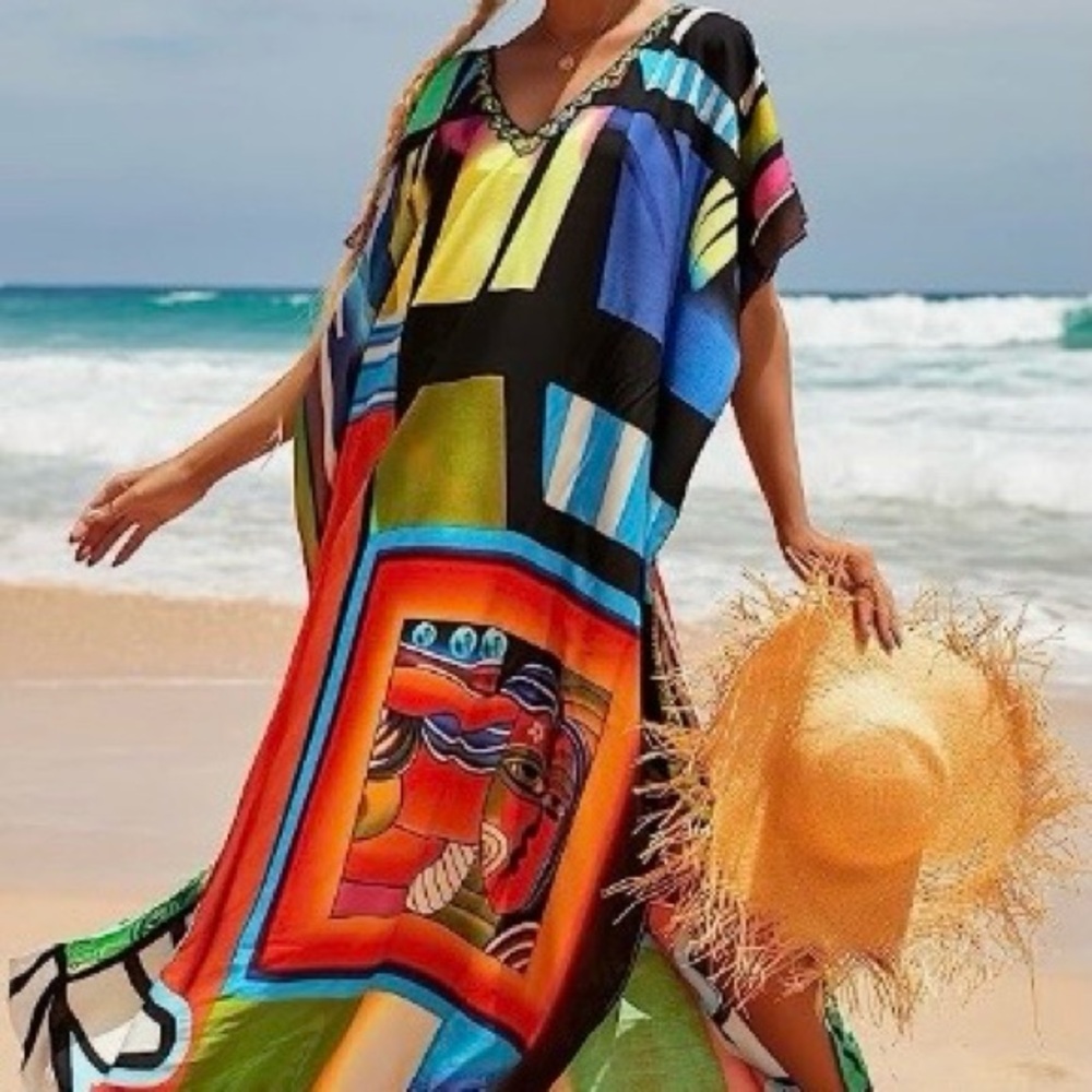 Colorful Abstract Kaftan Dress /beach coverup